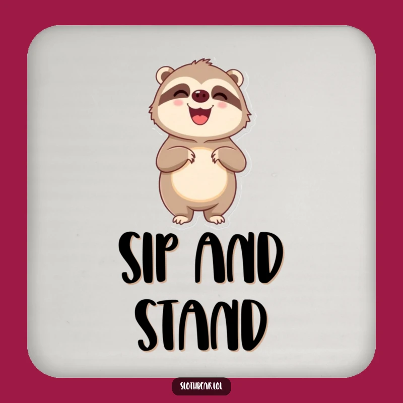 Funny Delighted Sloth Bear Coaster - Protect Surfaces with Pleased Art Gift