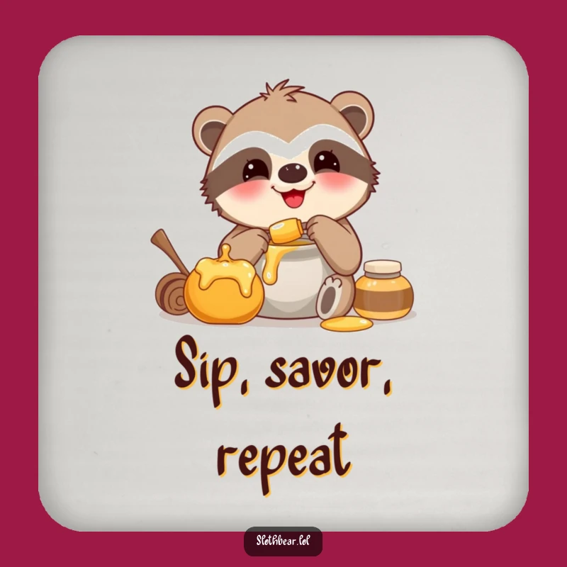Funny Happy Honey Sloth Bear Coaster Set for Sweet Tables