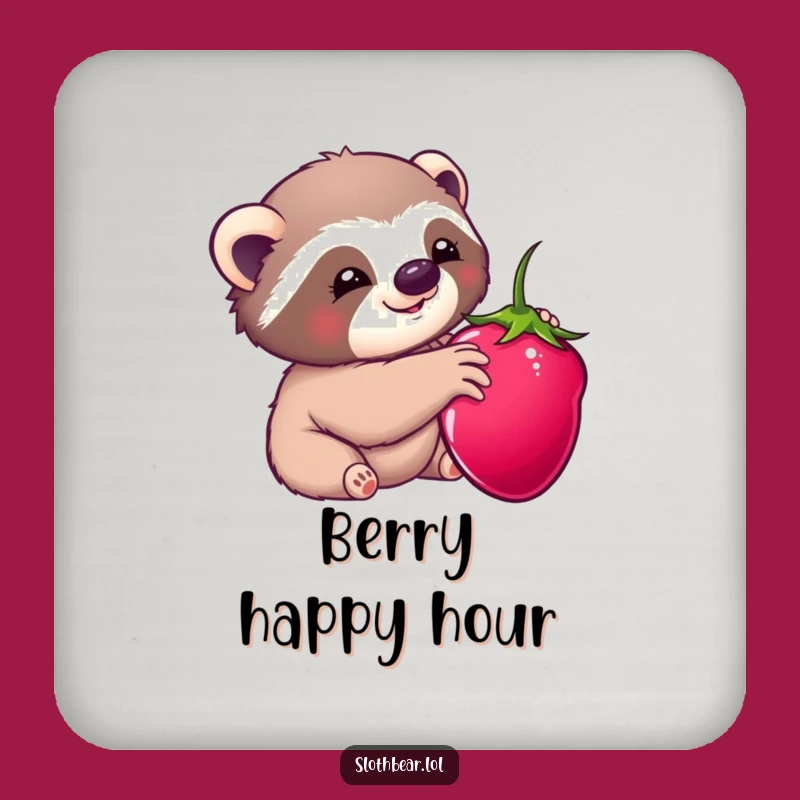Funny Kawaii Sloth Bear Berry Drink Coaster: Protect Surfaces With Sweetness