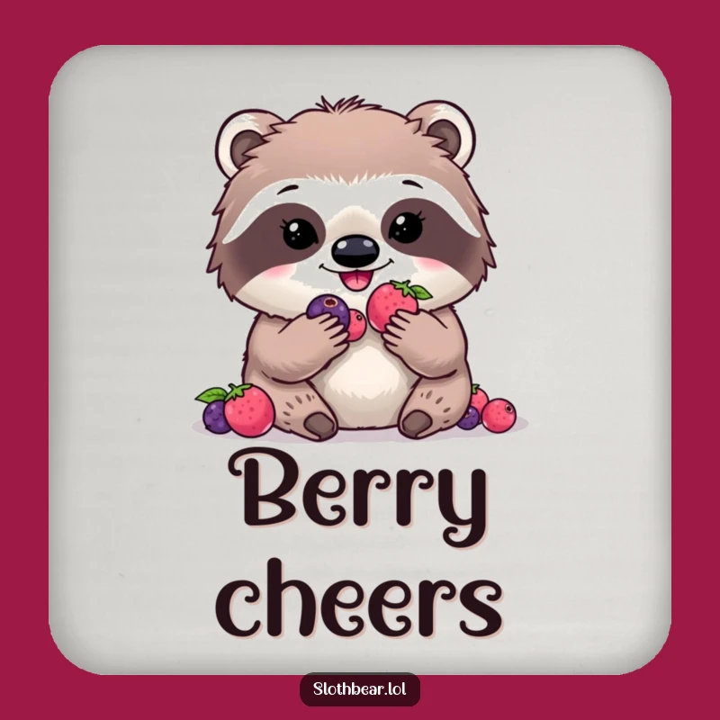 Funny Kawaii Sloth Bear Coaster: Protect Surfaces with Digital Berry Charm