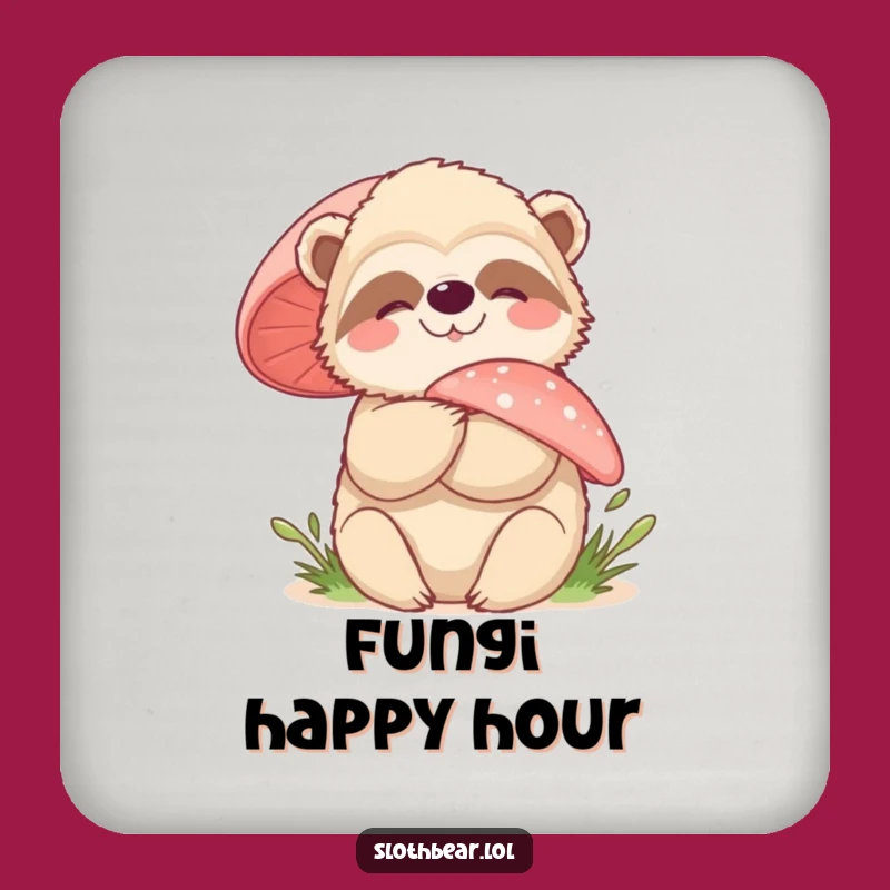 Funny Sloth Bear Mushroom Hug Coasters - Protect Surfaces with Woodland Whimsy