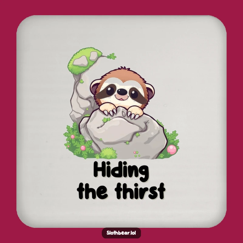 Funny Sloth Bear Peek Coaster - Protect Surfaces with Mossy Rock Art Gift