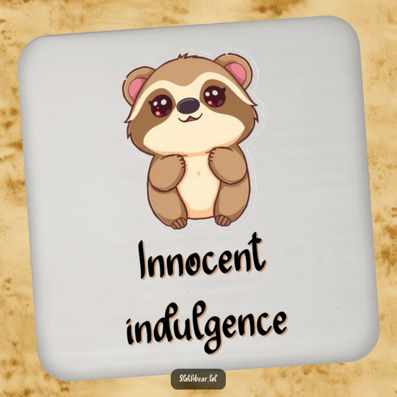 Funny Kawaii Sloth Bear Drink Coaster featuring a cute bear looking up with innocent eyes, adding sweetness and humor to protect surfaces.