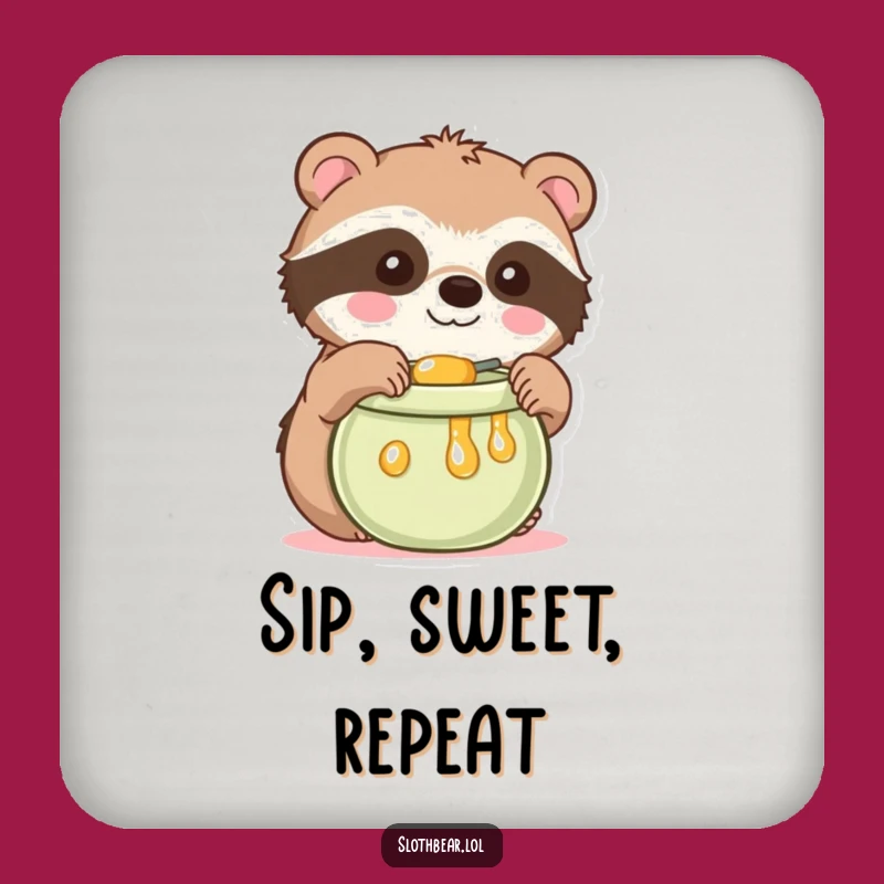 Funny Kawaii Sloth Bear Drink Coaster: Protect Surfaces with Cute Honey Bear Gift