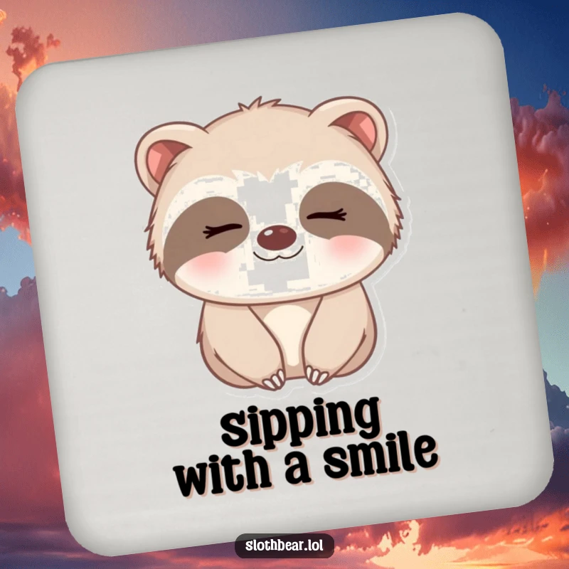 Funny Coasters featuring a small sloth bear with a gentle, sleepy smile, adding a sweet and humorous touch to tabletops.