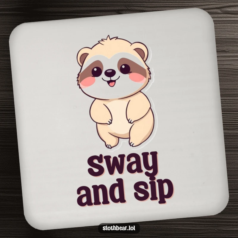 Funny Kawaii Sloth Bear Drink Coaster featuring a cute bear peacefully swaying, adding serenity and humor to protect surfaces.