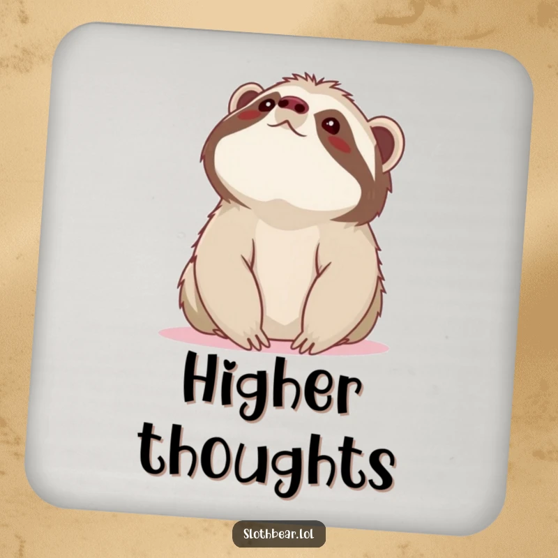 Funny sloth bear drink coaster with a bear looking up at the sky, adding whimsical humor and protecting surfaces.