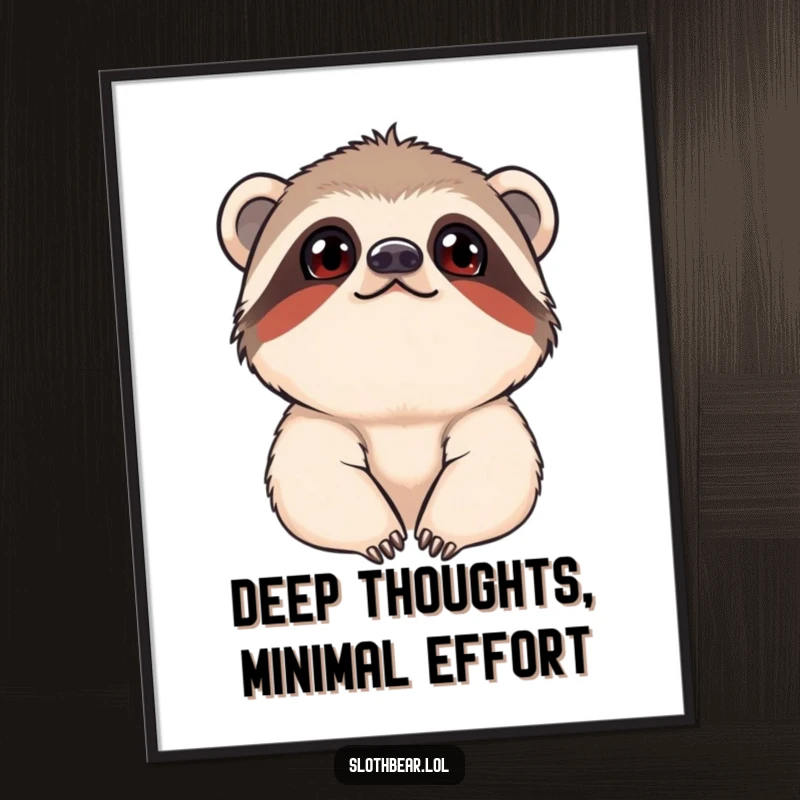 Funny Poster showcasing a young sloth bear with a curious, upward gaze, perfect for adding whimsical charm to any wall.