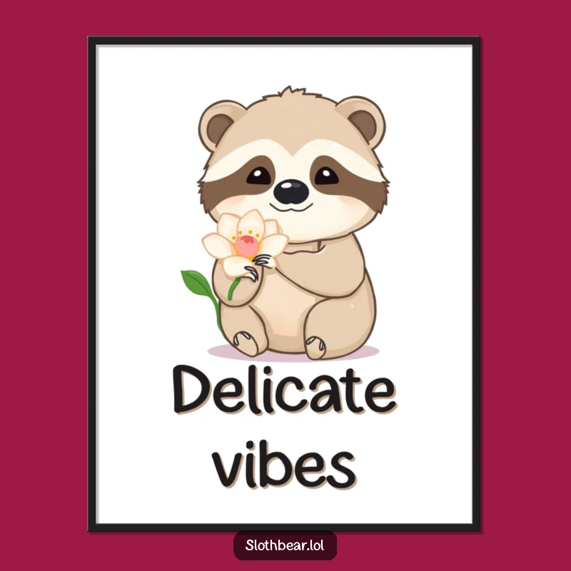 Artistic Funny Sloth Bear Flower Poster: Elegant Wall Decor, Perfect Funny Gift!
