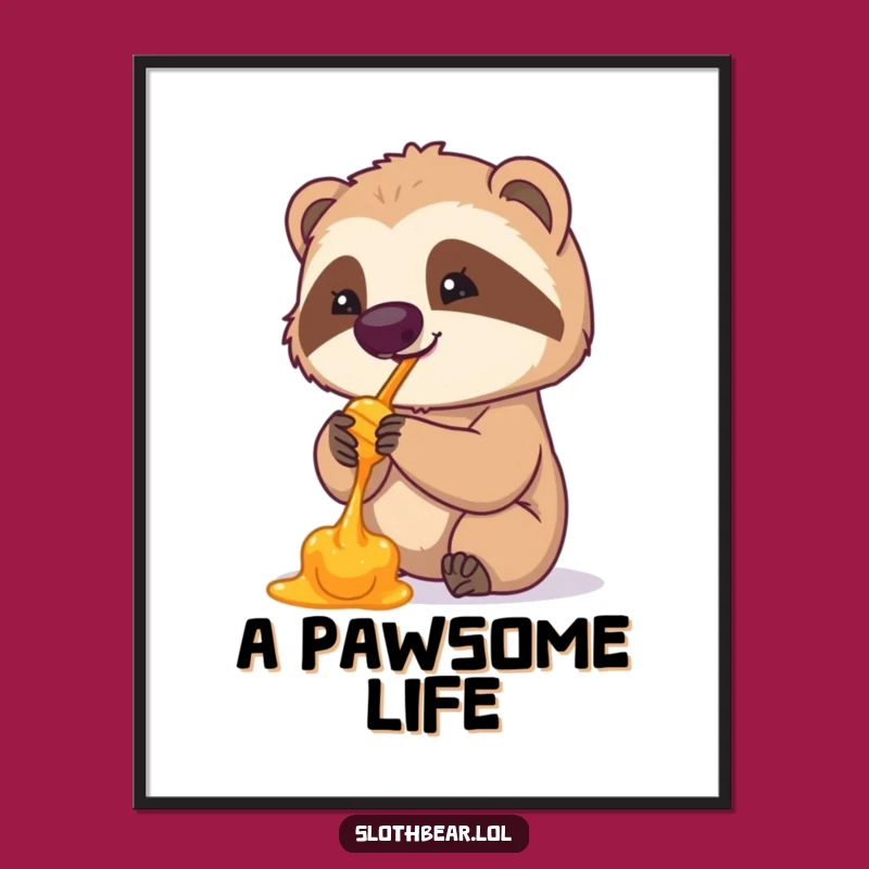 Funny Sloth Bear Honey Paw Poster - Adorable Wall Art for Humor Lovers
