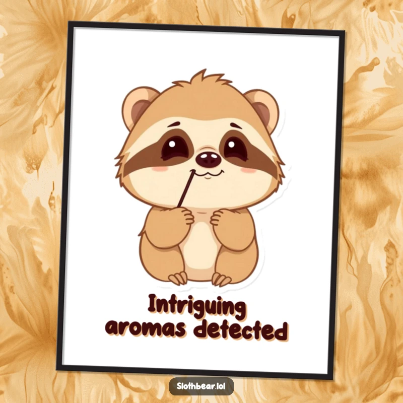 Funny Sloth Bear Poster depicting a character with a curious expression, sniffing the air, ideal for adding a touch of jungle mystery.