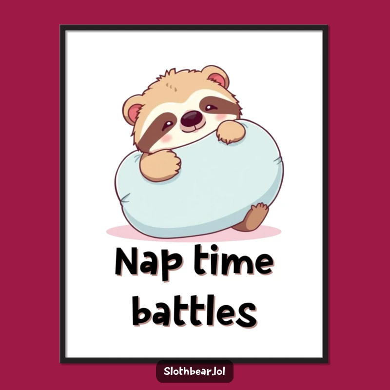 Funny Sloth Bear Poster: Playful Pillow Fight Art, Perfect Funny Gift