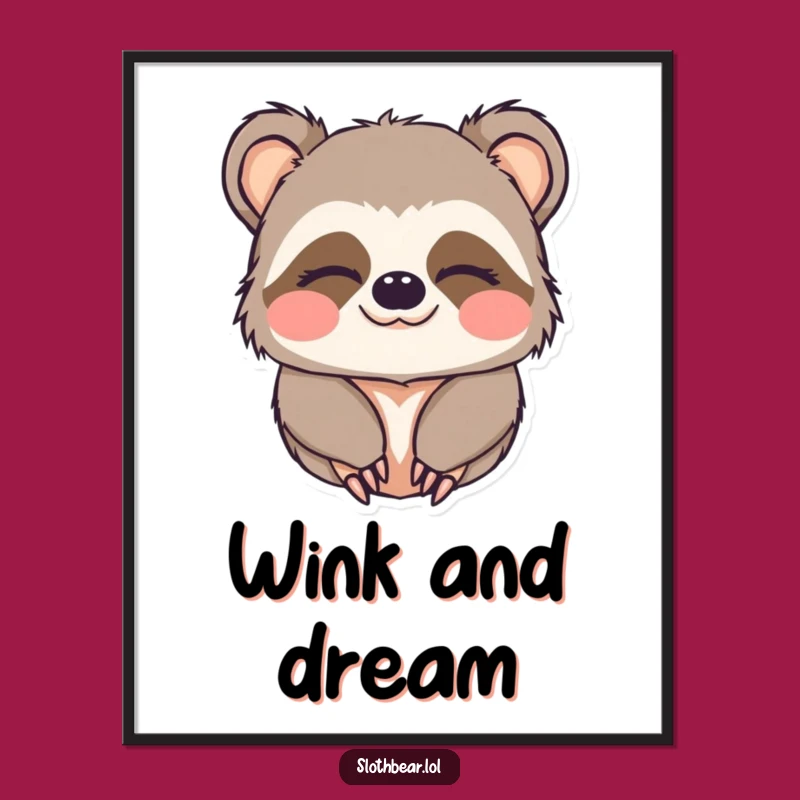 Funny Sloth Bear Poster: Sleepy Wink Art, Perfect Calm Funny Gift!
