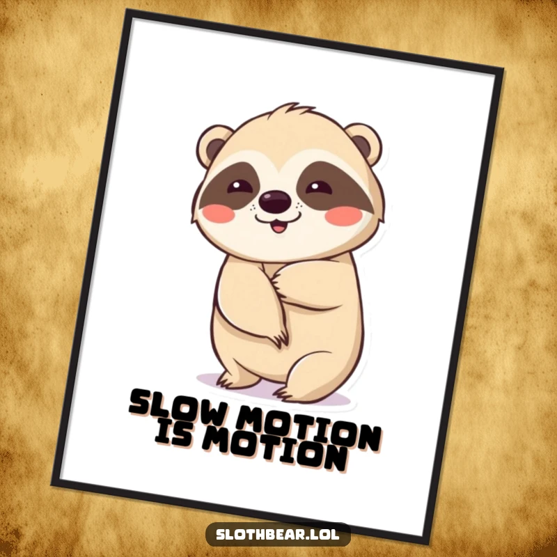 Funny poster art of a sloth bear performing a slow, deliberate wiggle, adding a touch of fun to any room.