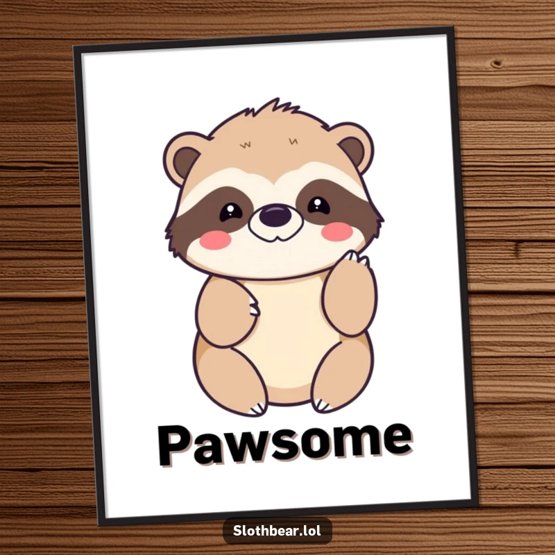 Funny kawaii sloth bear poster showing a cute character offering a gentle paw tap, a humorous and heartwarming piece.