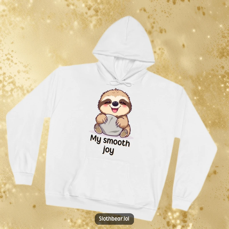 Funny Hoodie displaying a sloth bear in fits of giggles while playing with a smooth stone, radiating warmth and humor.