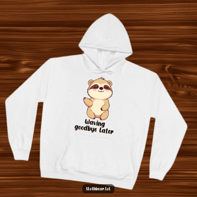 Funny Hoodie: A sloth bear gives a slow, affectionate wave, radiating warmth and a friendly, peaceful presence.
