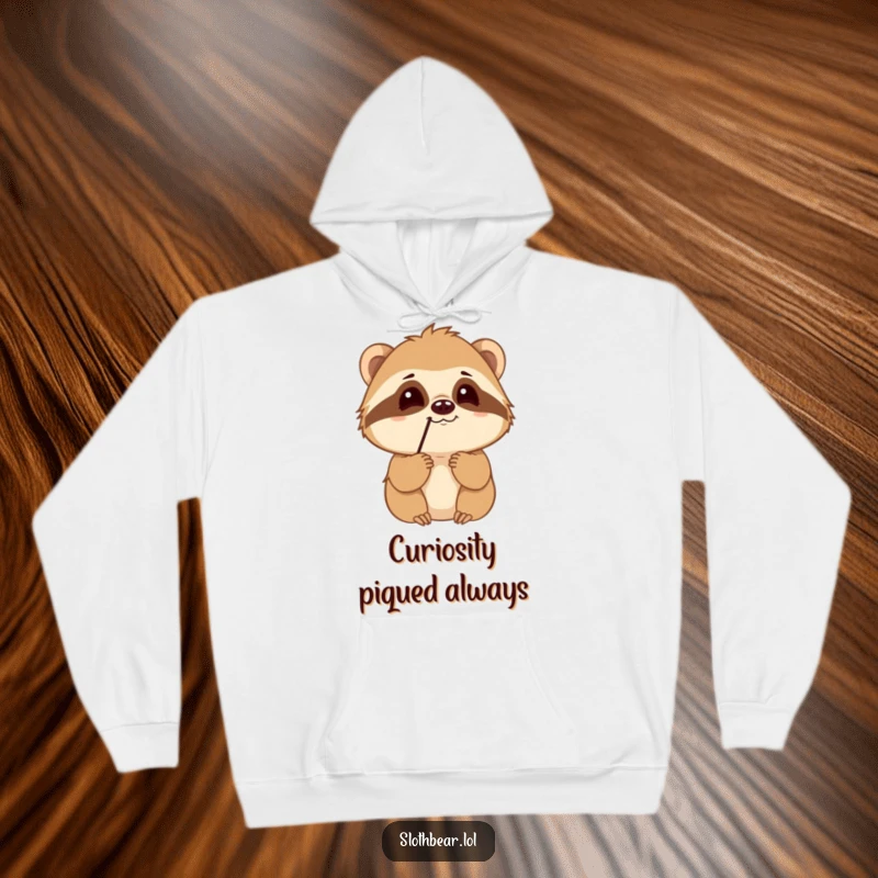 Funny Sloth Bear Hoodie showing a curious character sniffing the air, ideal for staying warm and investigating the world.