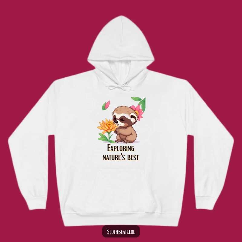 Funny Curious Sloth Bear Cub Hoodie - Cozy Flower Sniffing Sweatshirt Gift