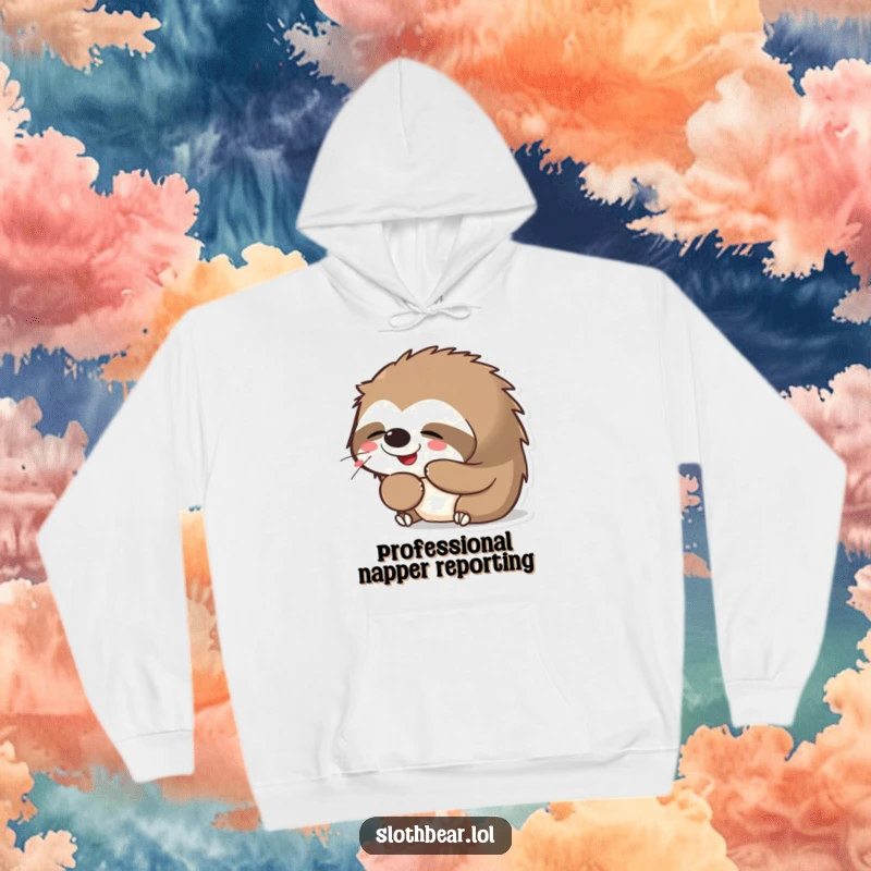 Funny Kawaii Sloth Bear Yawning Hoodie, showing a content, wide-yawning bear, ideal for cozy wear and conveying lovable laziness.