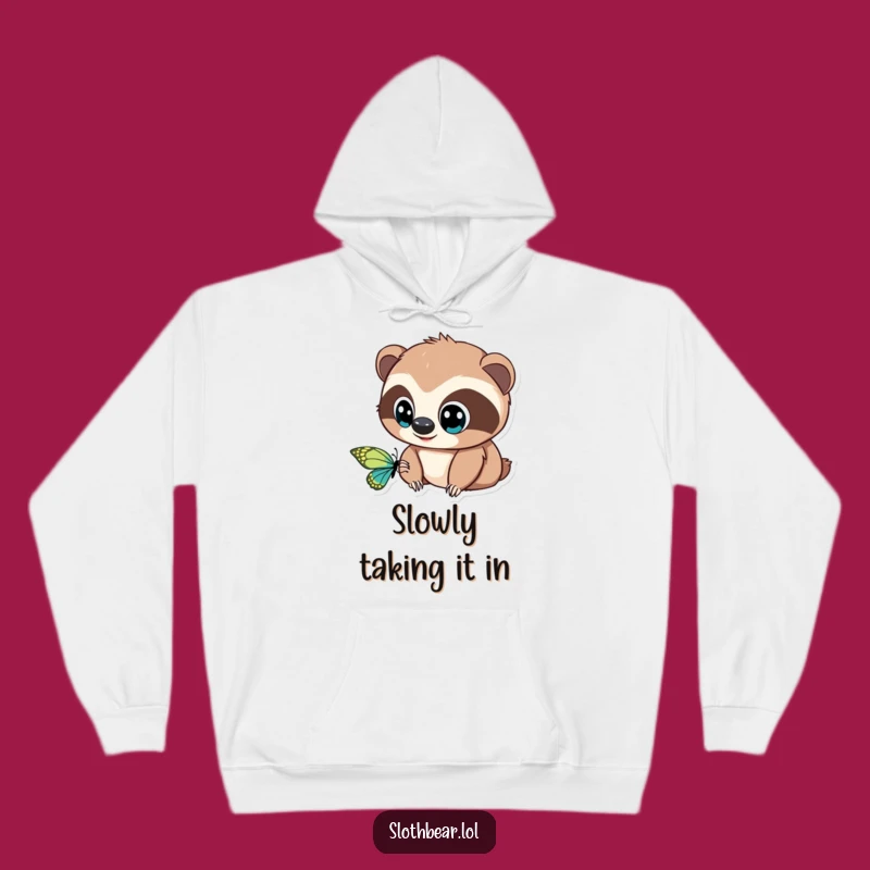 Cozy Sloth Bear Hoodie: Funny Butterfly Gaze, Warm & Whimsical Gift Idea
