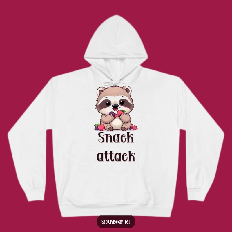 Funny Kawaii Sloth Bear Hoodie: Cozy Digital Berry Snack Time