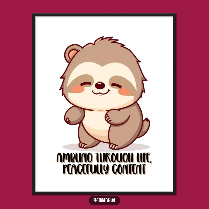 Funny Free Printable Wall Art: Peaceful Sloth Bear Amble Downloadable Decor