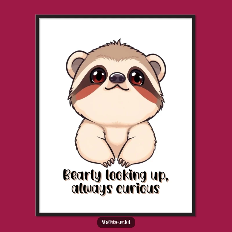 Free Printable Wall Art: Curious Sloth Bear Cub - Funny Downloadable Home Decor