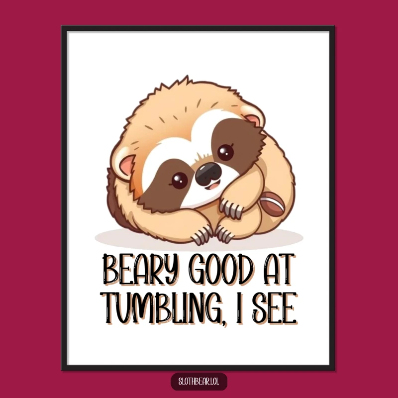 Free Printable Wall Art: Tumbling Sloth Bear Cub - Funny Downloadable Decor