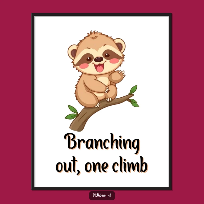 Free Printable Wall Art: Sloth Bear Cub Climbing Downloadable Decor for Adventurous Spaces