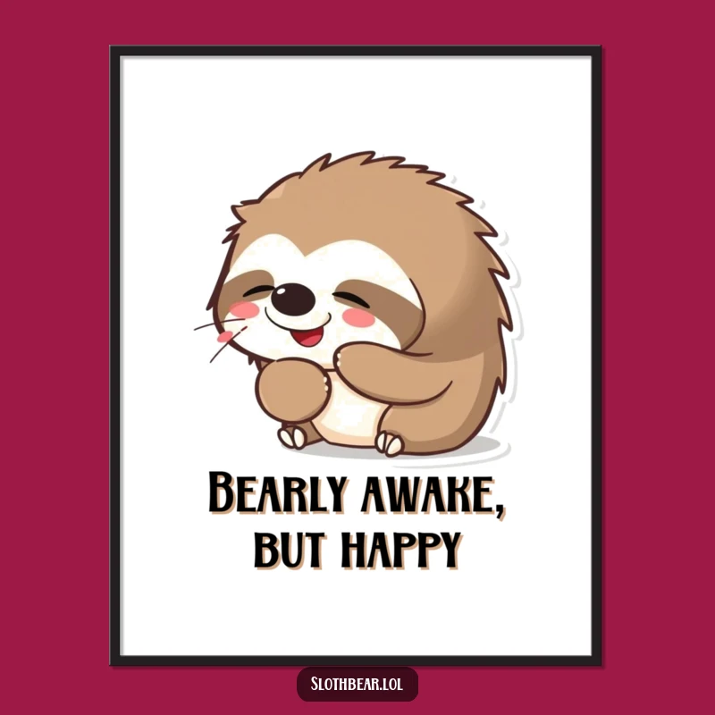 Free Printable Kawaii Sloth Bear Art - Funny Yawning Bear Downloadable Wall Decor