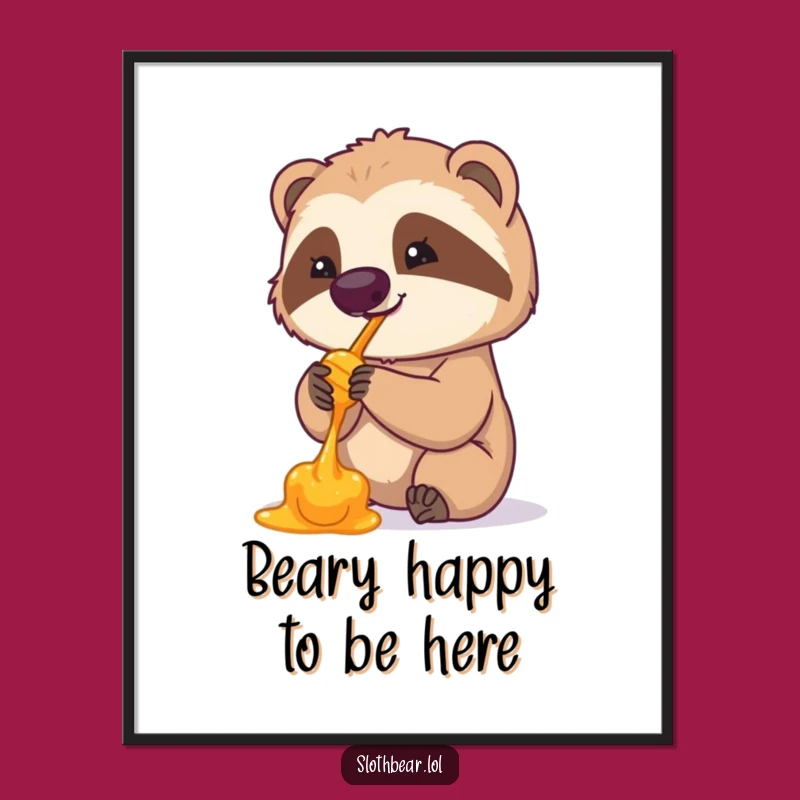 Free Printable Sloth Bear Wall Art: Funny Honey Licking Downloadable Decor