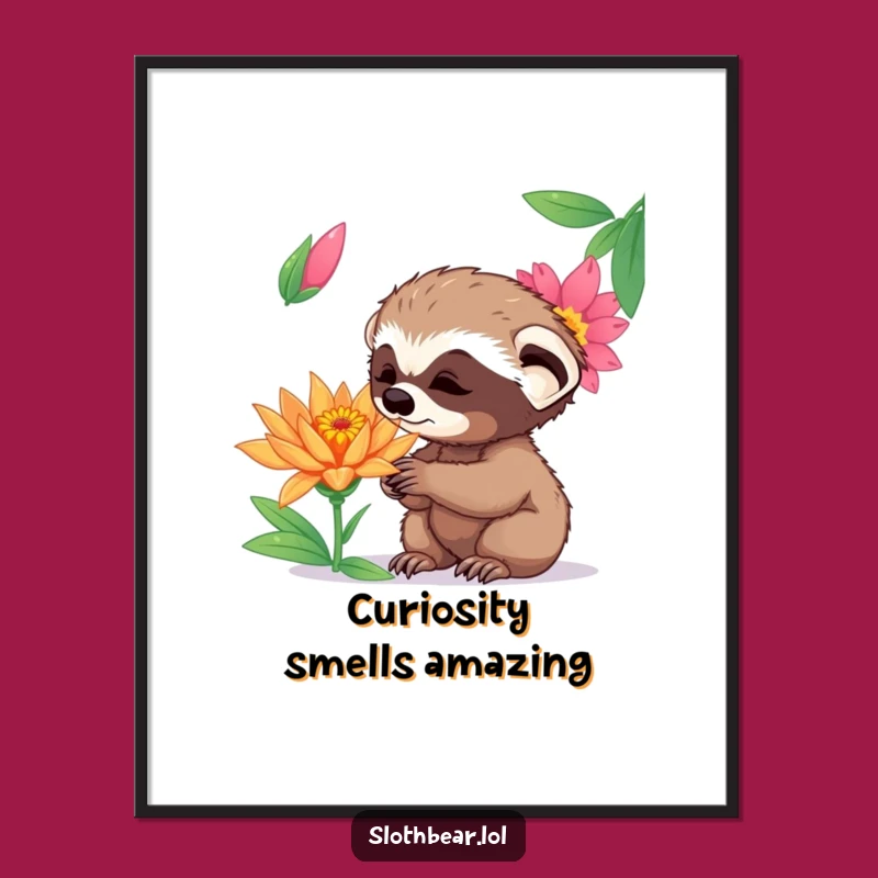 Free Printable Wall Art: Curious Cub & Flower - Funny Downloadable Art