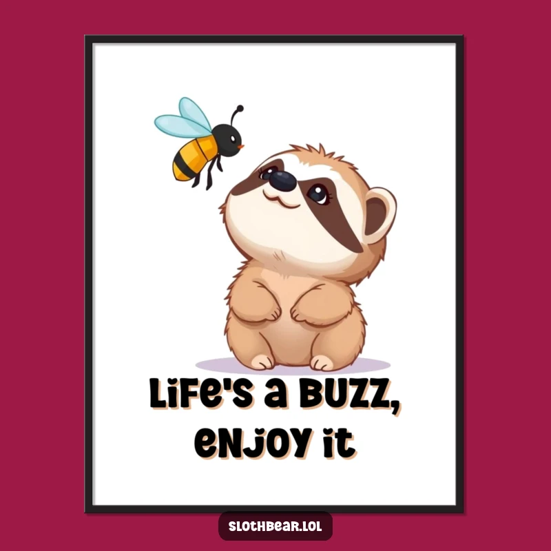 Free Printable Wall Art: Funny Sloth Bear Bee Fascination Downloadable Decor
