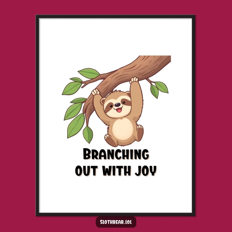 Free Printable Wall Art: Kawaii Sloth Bear Swinging High - Funny Downloadable Decor