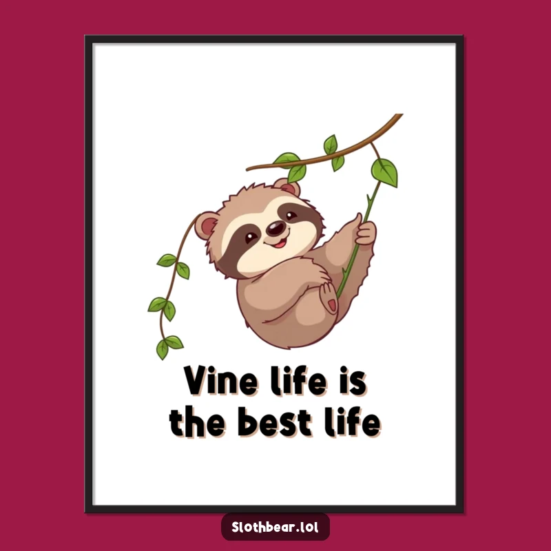 Free Printable Wall Art: Playful Sloth Bear & Vine - Whimsical Downloadable Decor!