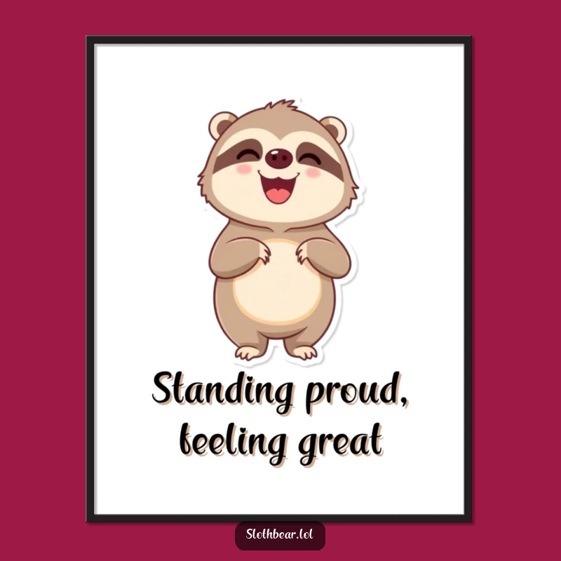 Free Printable Wall Art: Pleased Sloth Bear Character - Funny Downloadable Art