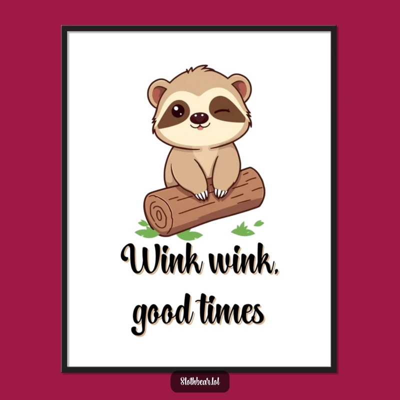 Free Printable Wall Art: Winking Sloth Bear Log Funny Downloadable Art