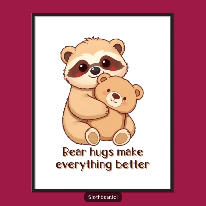 Funny Sloth Bear Art: Free Printable Hug Decor, Cozy Downloadable