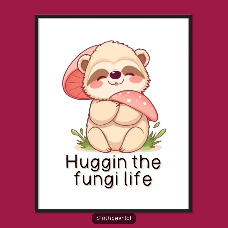 Free Printable Wall Art: Sloth Bear Mushroom Hug Downloadable Decor for Cozy Spaces
