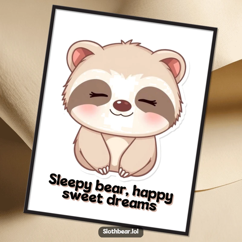 Funny Free Printable Wall Art: A small sloth bear resting with a soft, sleepy smile, bringing serene humor to your walls.