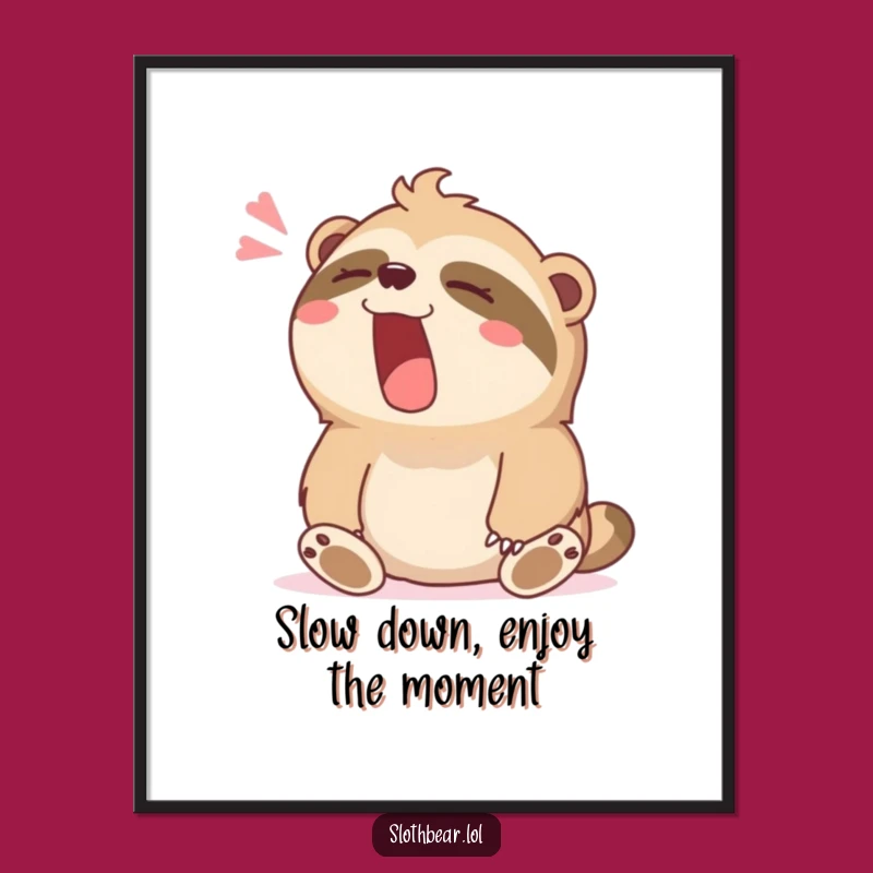 Free Printable Wall Art: Contented Sloth Bear Yawn, Funny Downloadable Decor