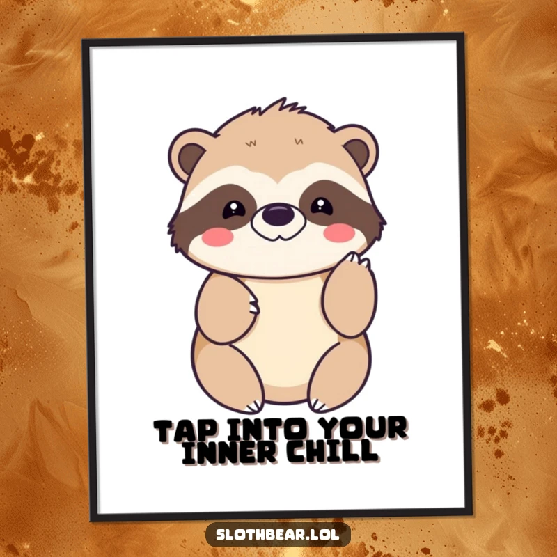 Funny Free Printable Wall Art: Kawaii sloth bear offering a gentle paw tap, a heartwarming and humorous piece for charming wall decor.