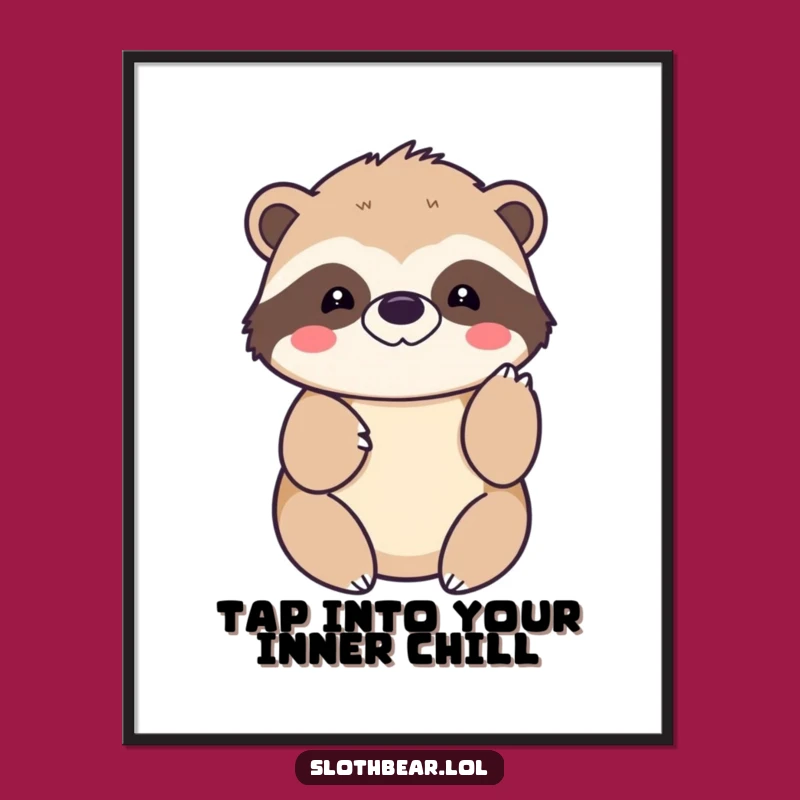 Funny Free Printable Wall Art: Kawaii Sloth Bear Paw Tap, Cute Downloadable Decor