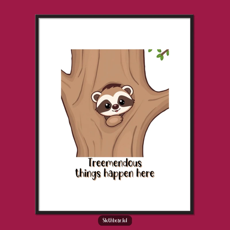 Kawaii Free Printable Wall Art: Peeking Sloth Bear - Whimsical Downloadable Decor!