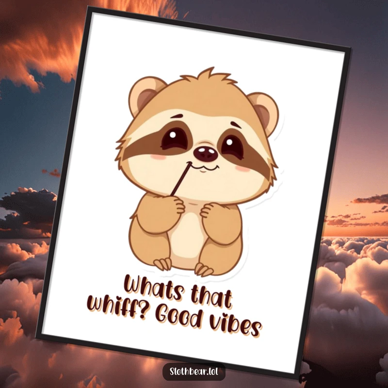 Funny Free Printable Wall Art: A sloth bear character with a curious expression sniffs the air, inviting wonder and amusement.