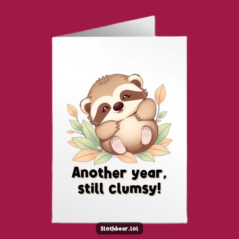 Free Printable Baby Sloth Bear Birthday Card: Playful Tumble Downloadable Gift