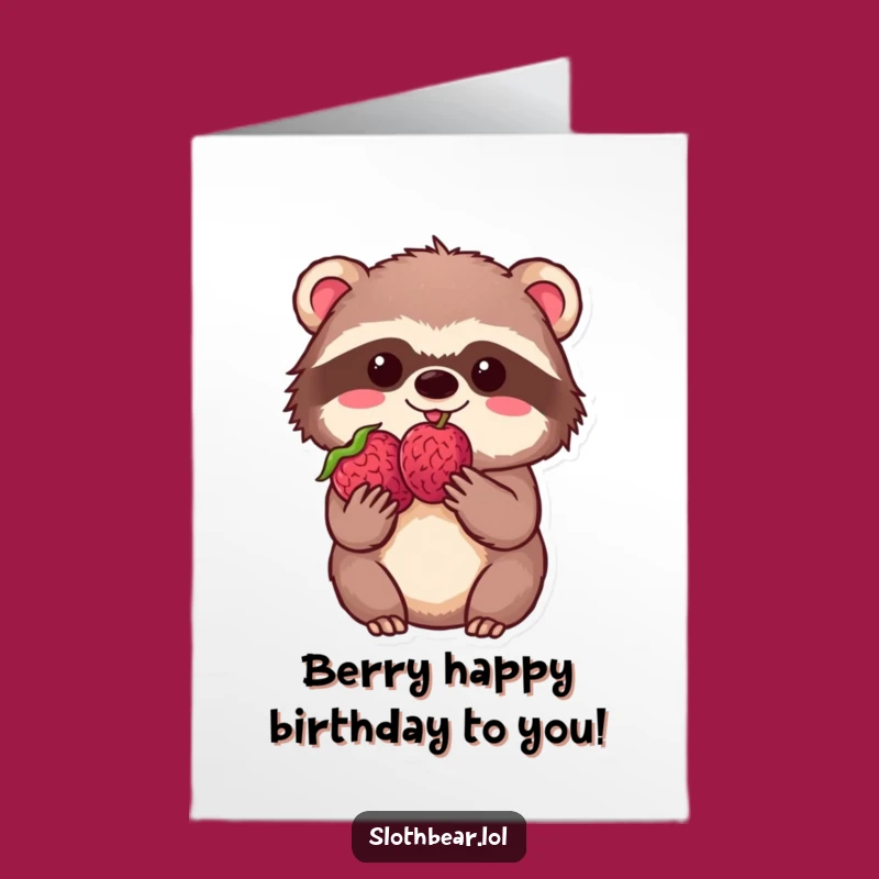 Free Printable Birthday Card: Kawaii Sloth Bear Berry Joy - Funny Downloadable Gift
