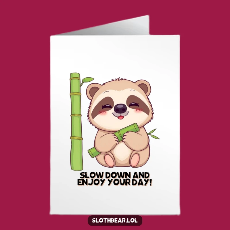 Free Printable Birthday Card: Funny Sloth Bear Bamboo Munching Downloadable Gift