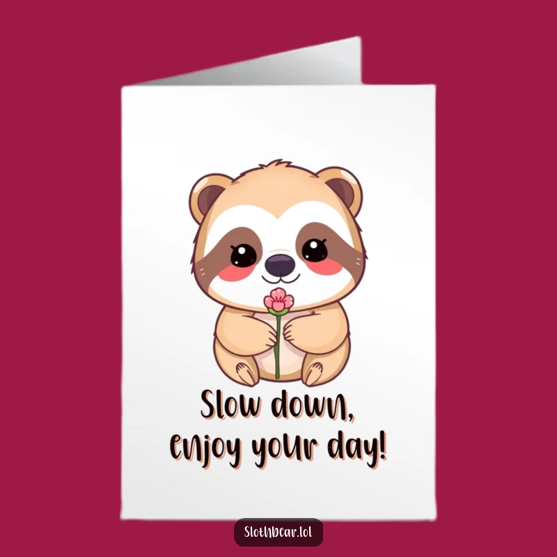 Free Printable Birthday Card: Kawaii Sloth Bear's Blooming Flower Surprise
